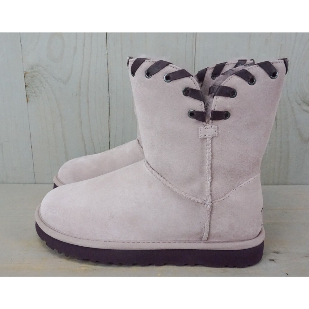 UGG Light Pink Suede Ankle Boots with Dark Brown Trim